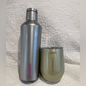 Corkcicle Bundle - 16oz Silver Canteen & 12oz Gold Wine Tumbler
